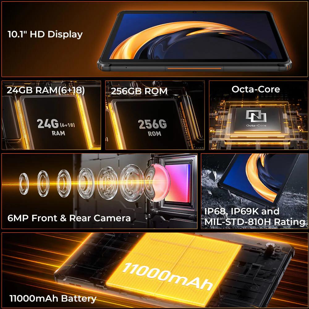 OUKITEL RT9 Rugged Tablet 10.1-inch 2K 11000mAh Big Battery 16MP Camera Android 14 (6GB+256GB) - Image 5