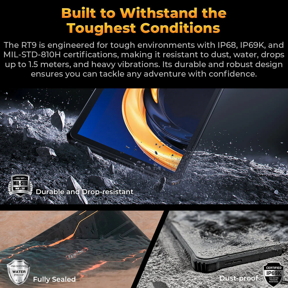 OUKITEL RT9 Rugged Tablet 10.1-inch 2K 11000mAh Big Battery 16MP Camera Android 14 (6GB+256GB) - Image 9