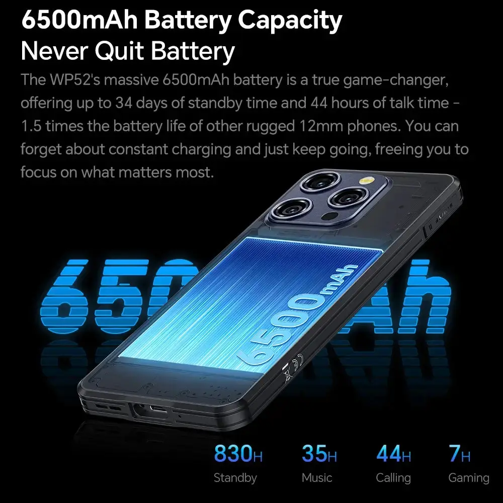 OUKITEL WP52 5G Rugged Phone 6.6-inch 6500mAh Big Battery 48MP Camera Android 14(16GB+256GB NFC) - Image 4